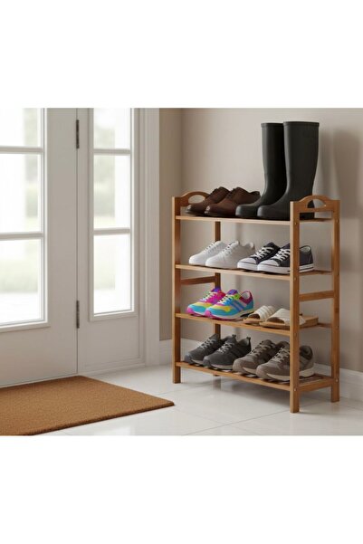 Noor منظم احذية 4 دور من خشب البامبو