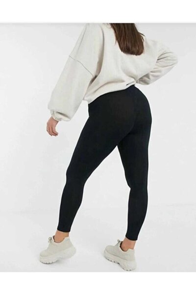 Tusebu Plus Size Black High Waist Ribbed Knit Leggings – Stretchy, Shaping / Sculpting