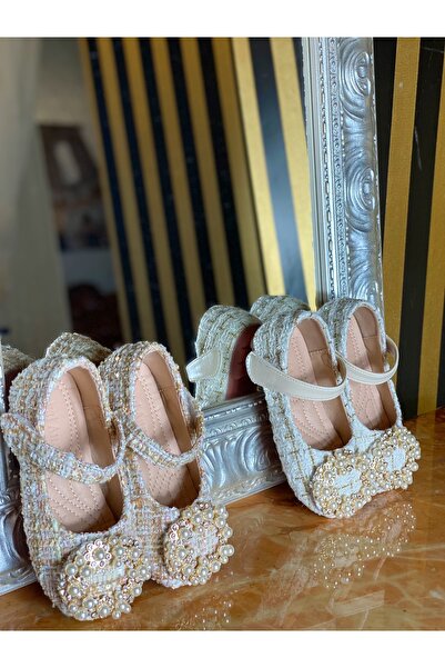 kiddos.ro Pink tweed shoes with pearls for girls, Grace pink