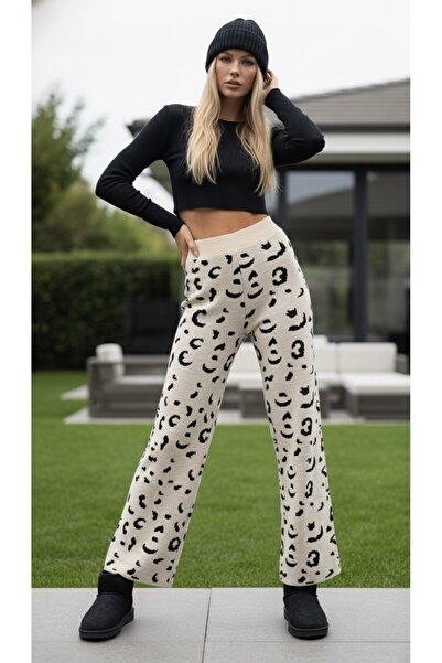bohostyle Elastic knit sweatpants, leopard pattern, suitable for sizes S-M-L