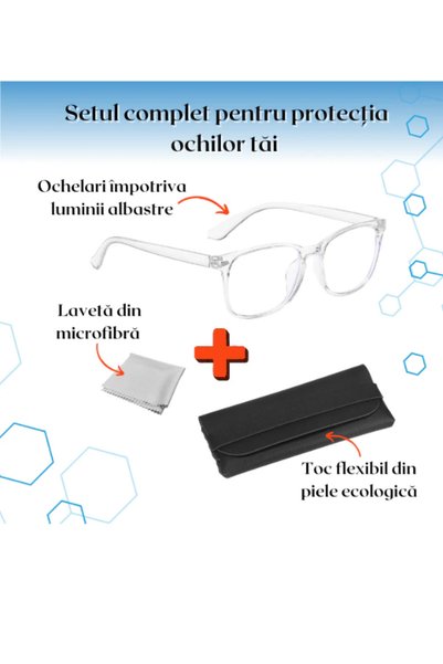 TrioStore Set 2 Ochelari Protectie Calculator Anti Lumina Albastra, Gaming Fara Dioptrii Unisex Alb Negru