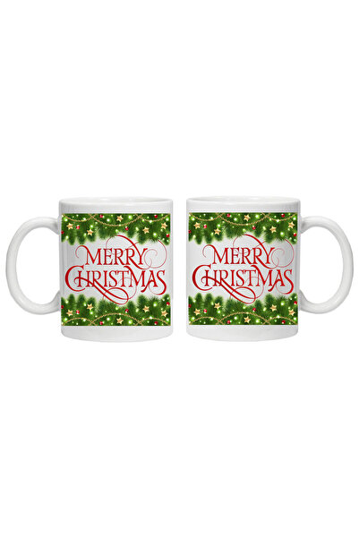 CRD PRINT Mug inscribed with the text "Merry Christmas - Christmas ornaments", white, 330ml,