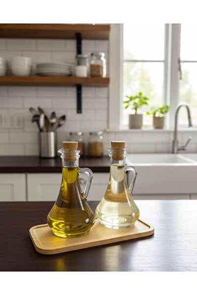 Buğra Home وعاء زيت زجاجي أوليفيا مع حامل، سعة 260 سم مكعب، قطعتان