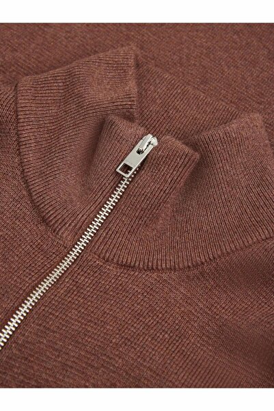 Jack & Jones Men's Burgundy Jprblamilano Stitch Knit Half Zip Sweater & Cardigan 12259664-Cowhide