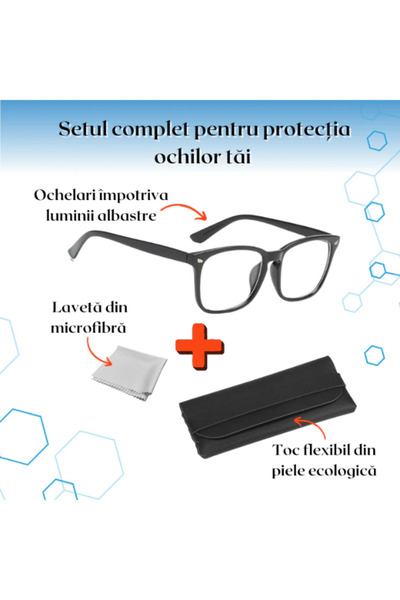 TrioStore Set 2 Ochelari Protectie Calculator Anti Lumina Albastra, Gaming Fara Dioptrii Unisex Alb Negru