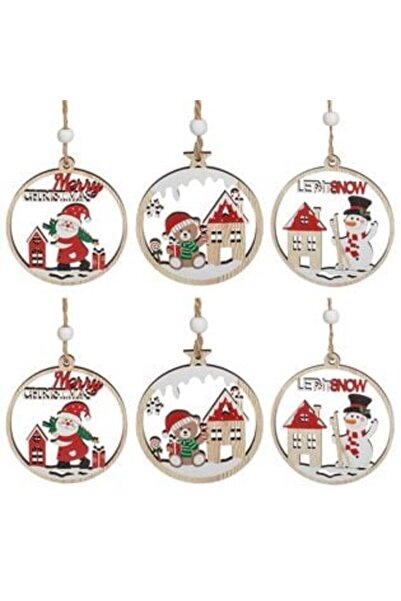 Craciun Set of Wooden Christmas Tree Ornaments Santa Claus Snowman Ø8cm - 6pcs