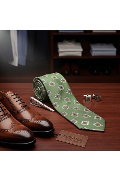 CROATE ربطة عنق حريرية فاخرة مصنوعة يدويًا – نمط مربعات كاكي (إيطالي باستيل)