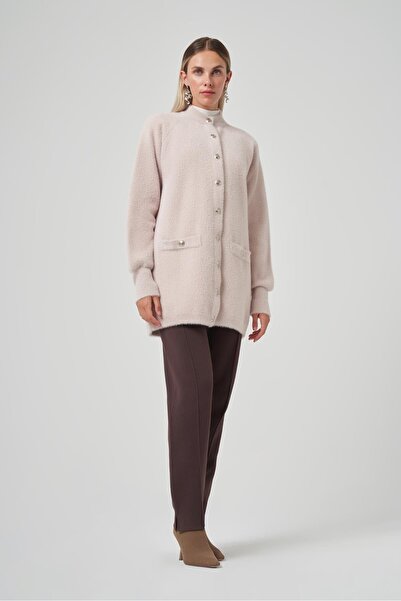 Nuss 7008 Angora Cardigan with Front Snap Button Pocket Detail