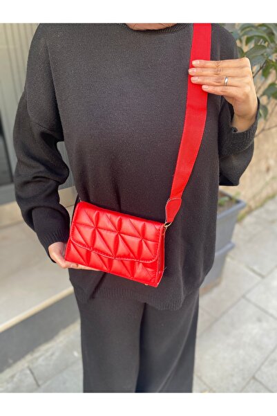 PurpleART Women's Red Quilted Adjustable Column Strap Crossbody Shoulder Bag