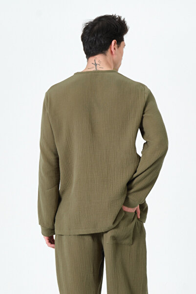 RELAXL 100% Cotton Long Sleeve Muslin Basic Khaki T-Shirt up to 12XL