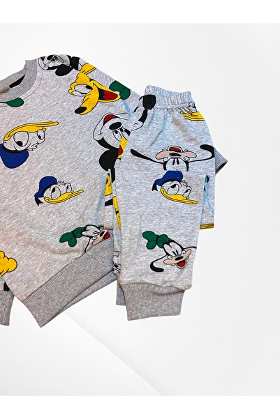 Pajama Shop Boy's Cotton Fabric Gray Color Duck Mouse Pattern Long Sleeve Transitional Pajama Set