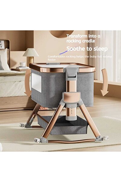 LULLS Next2Me Foldable Rocking Baby Cot with Adjustable Height, Reclining Position, Wheels, Bottom Storage Box and Mosquito Net
