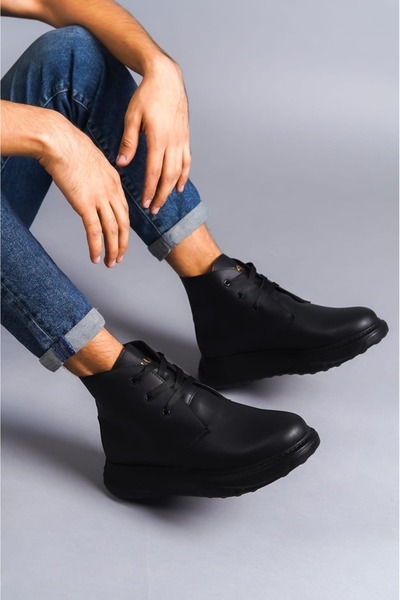 Mhoda Shoes SLW204 Franca Lace-up Leather Ανδρικά Αθλητικά Μποτάκια ST - Μαύρα