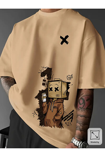 ibibik moda تي شيرت Boxhead Character مطبوع قصة فضفاضة