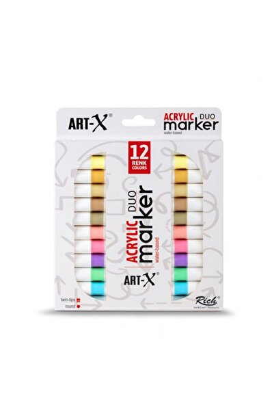 Art & Art Rich Art-X Acrylic Duo Marker Dual Tip Water-Based Painting Pen 12 Colors Pale Series