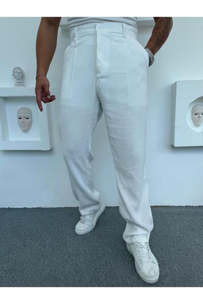 BE TOR GRAMAJLI BAGGY KALIP KADİFE PANTOLON BEYAZ