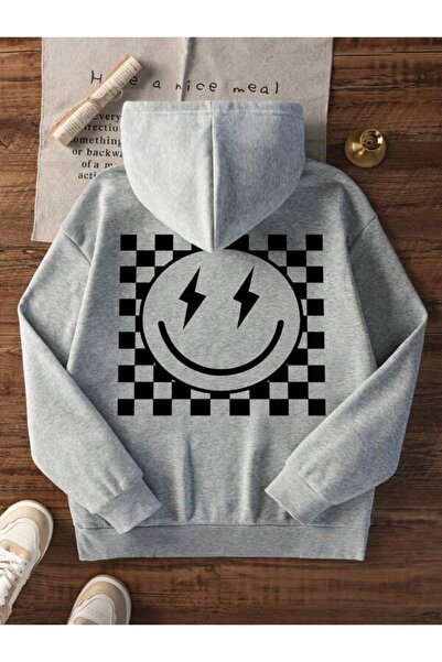 ibibik moda Checkerboard Lightning Smiley – Unisex supradimensionat Swea tricou