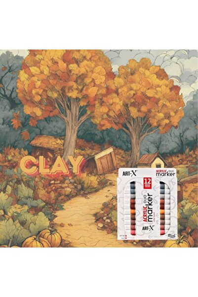 Art & Art Rich Art-X Acrylic Duo Marker Dual Tip Water Based Painting Pen 12 Colors Clay Series