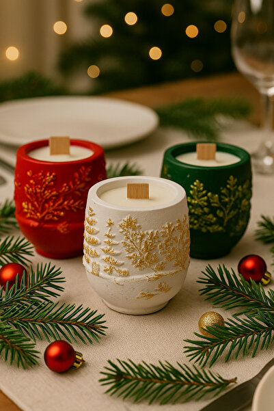 gözayn 3’lü Yılbaşı Mumluk Seti – Yasemin Esanslı Soya Wax – El Boyaması Dökü...