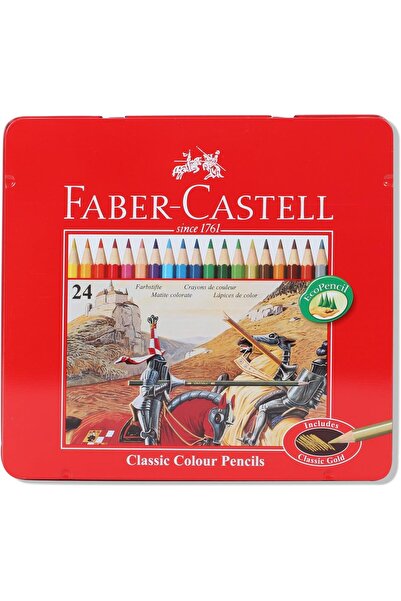 Faber Castel 24 قلم تلوين كلاسيكي من علبة معدنية مقاومة للكسر، ألوان غنية برص...