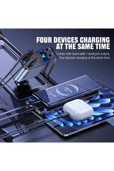 MR.SMART F.T.C Mr.Smart Super Fast Car Charger, Universal 4-Port USB Adapter with Retractable Dual Cables