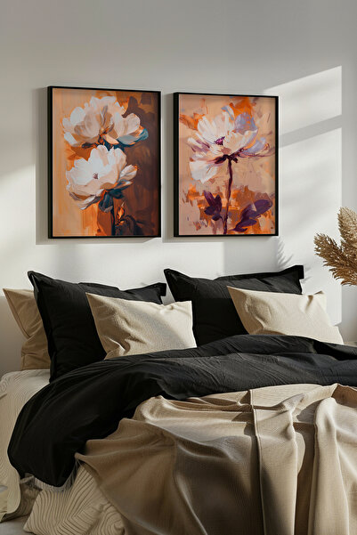 STARYUNA Set of 2 Paintings with Oil Painting Effect Black Wooden Framed Abstract Floral Yuna439