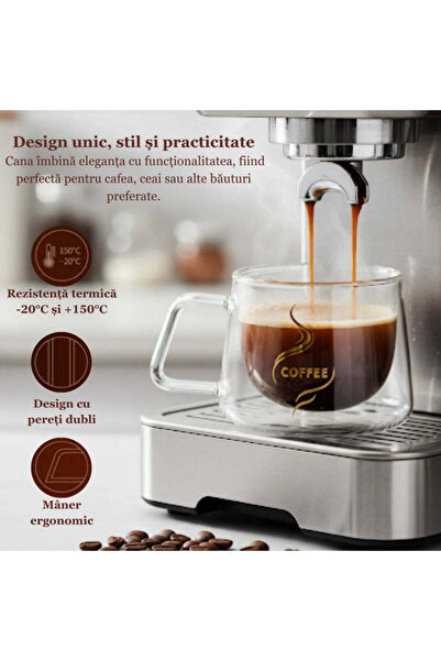 Malooki Set of 6 double-wall heat-resistant glass coffee cups 200 ml - 'COFFEE' (Malooki)