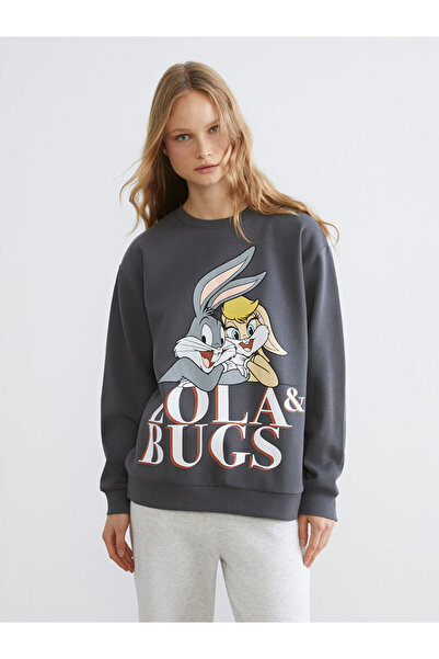 LC Waikiki Xsidebugs Bunny Printed Oversize Women's Thick Sweatshirt