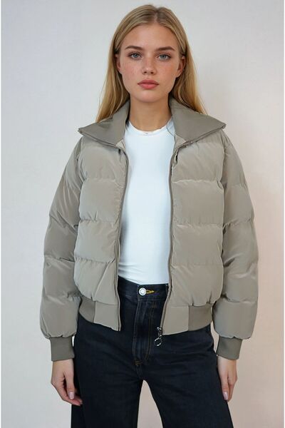 OHEPMODA Women's Puffer Jacket with Collar Detail