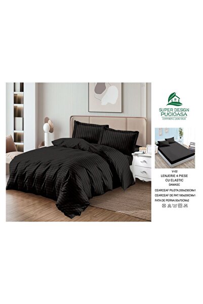 damasc Bed Linen with Elastic, 4 Pieces, 2 Persons, Premium Material