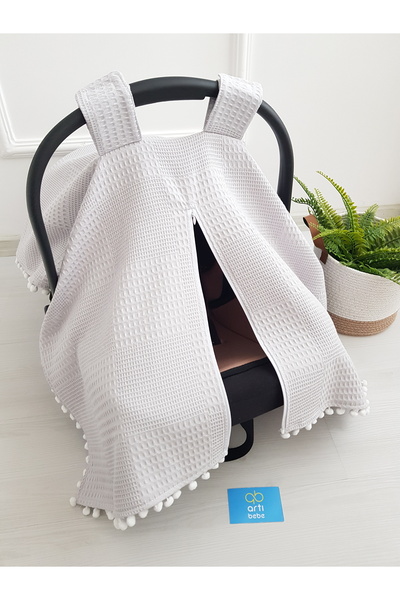 artıbebe Puset Örtüsü Pikeli Fermuarlı %100 Pamuk Gri Düz Renk