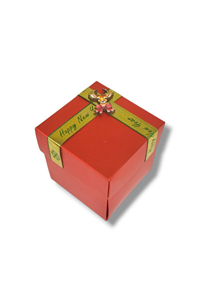 STE Parlak Kırmızı Hazır Sunumlu Yılbaşı Hediye kutusu 10x10x10 cm –Beyaz Kır...