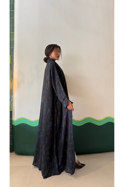 AYA MWT456 - Black printed abaya with blue and green accents