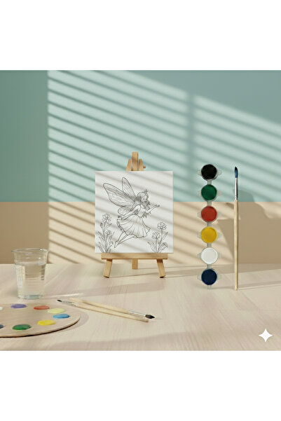 Hobiuniverse Çocuklar İçin Çiçekler Arasında Uçan Peri Figürlü Tuval Boyama Seti