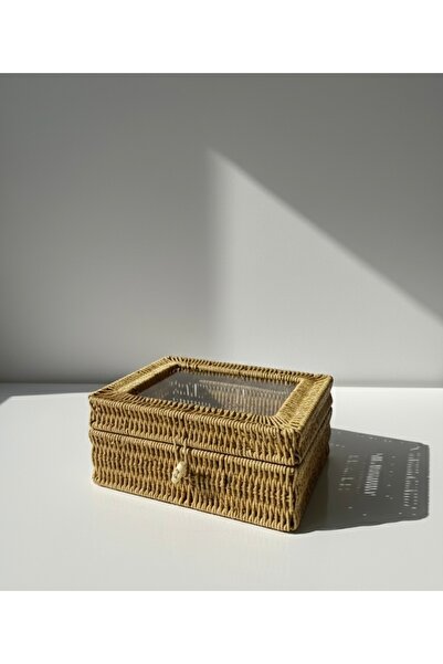 Tutku Pencere Kapaklı Hasır Kare Organizer Kutu-Sepet