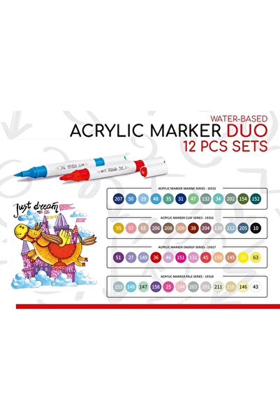 Art & Art Rich Art-X Acrylic Duo Marker Dual Tip Water-Based Painting Pen 12 Colors Energy Series