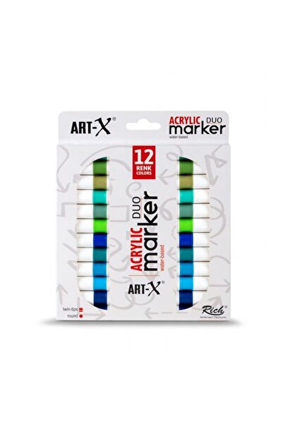 Art & Art Rich Art-X Acrylic Duo Marker Dual Tip Water-Based Painting Pen 12 Colors Marine Series