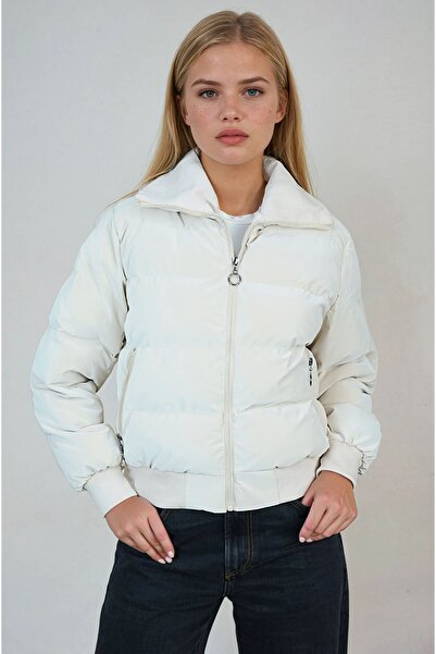 OHEPMODA Women's Puffer Jacket with Collar Detail