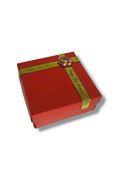 STE Parlak Kırmızı Hazır Sunumlu Yılbaşı Hediye kutusu 15x15x6 cm –Beyaz Kırp...