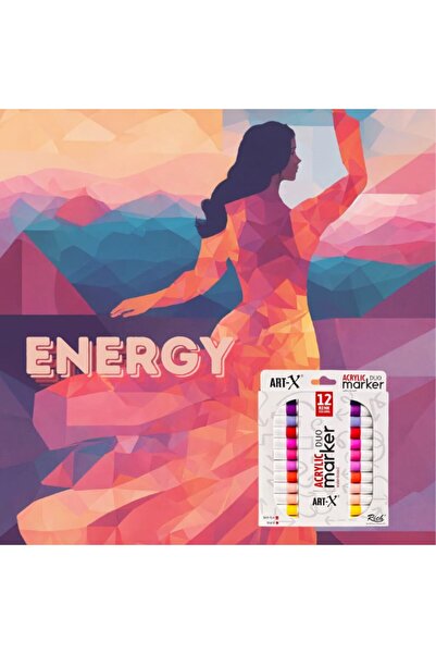 Art & Art Rich Art-X Acrylic Duo Marker Dual Tip Water-Based Painting Pen 12 Colors Energy Series