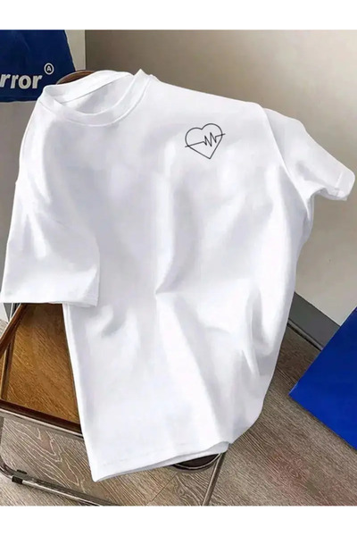 ibibik moda تي شيرت مينيماليست هارت ريتيم مطبوع