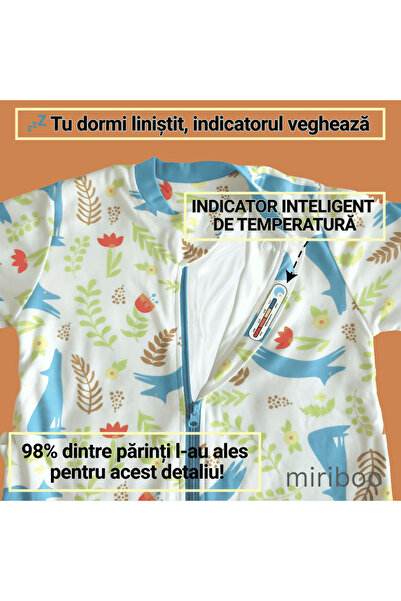 Miriboo Sleeping bag with feet 1–2.5 years, 1 TOG, 100% Cotton, Removable Sleeves, Temperature Indicator