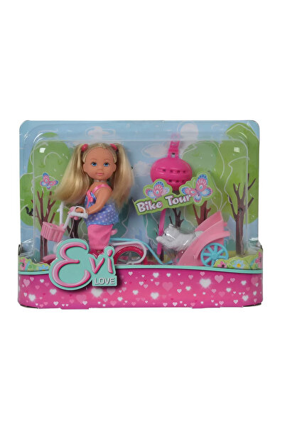 Steffi Love Păpușa Evi cu pantaloni și animal de companie într-o plimbare cu bicicleta