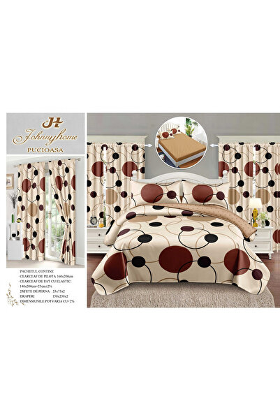 FIONNA.RO Fine Cotton Linen And Curtain Set 1 Person With Elastic - Beige Cir...