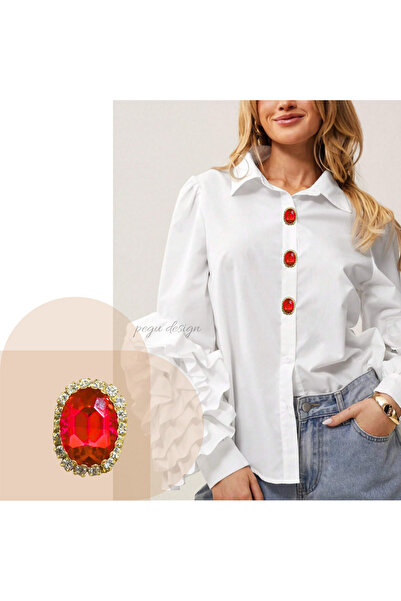 pegu baby collection 2 ADET KIRMIZI OVAL KRİSTAL TAŞLI TREND DÜĞME BROŞ , DÜĞ...