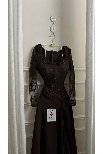 Onila Elegant and luxurious dark brown evening dress with sequins