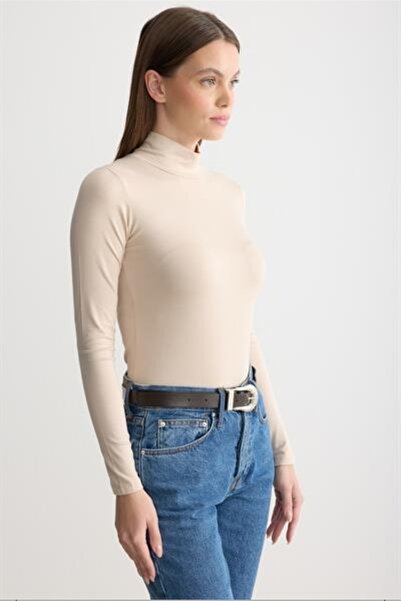 MODA MAÇKA PARK Women's Long-Sleeved Cotton Half-High-Neck Combed Cotton Undershirt