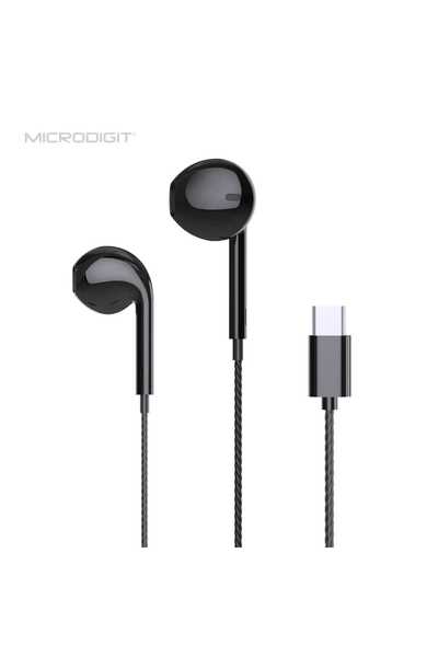 Microdigit سماعة أذن ستيريو سلكية تايب سي أسود