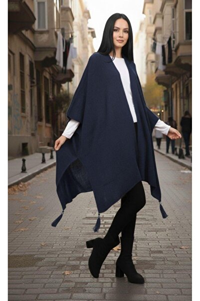 Cockatoo Women's Fringe Detailed Oversized Knitwear Poncho Seasonal Shawl Cardigan (Soft Textured)