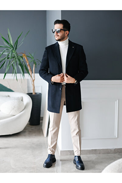 Avni Ceylan Men's Stylish Classic Slim Fit Cashmere Coat